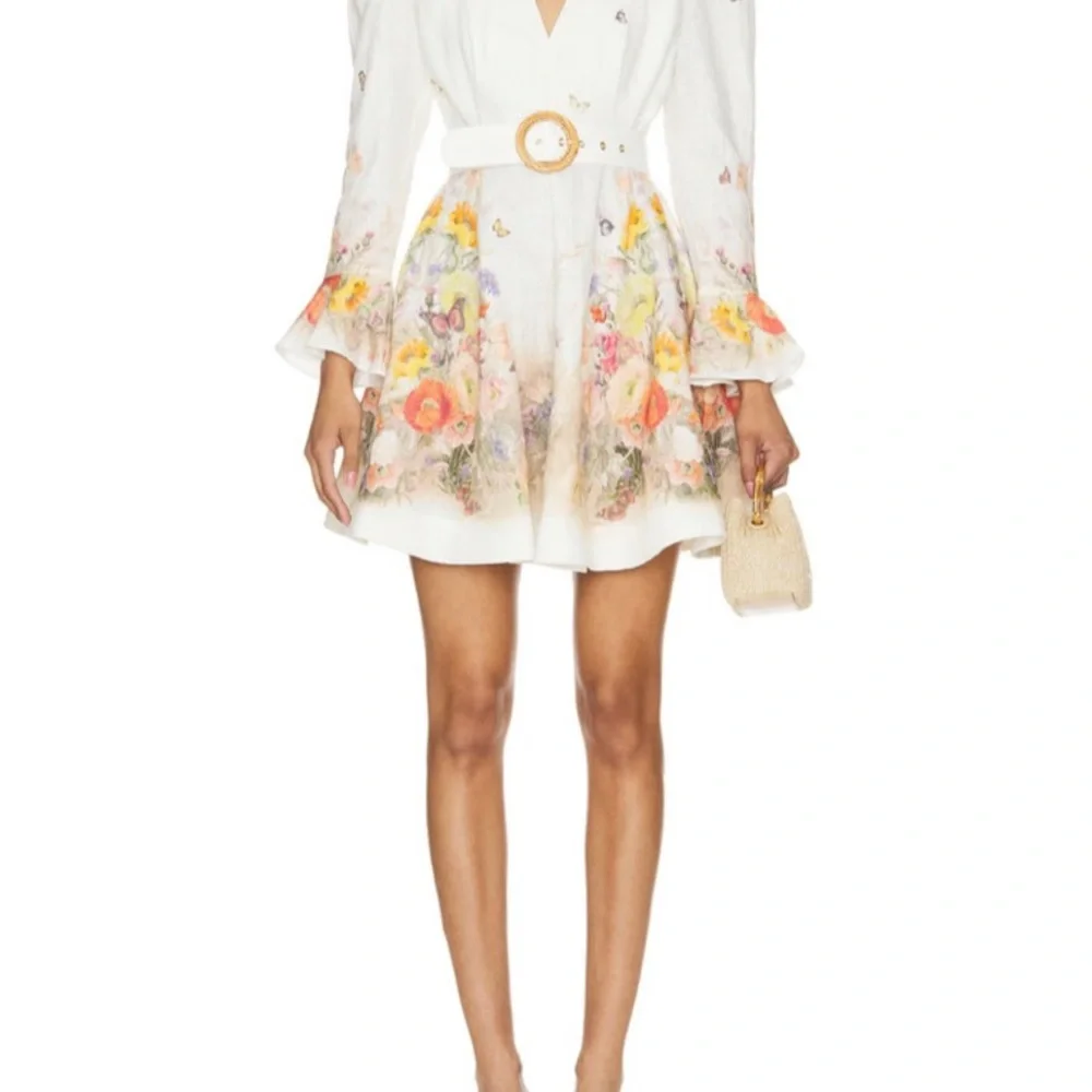 New! Zimmermann Tranquillity Butterfly Floral Linen Mini Dress - Picture 2 of 12